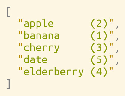 A short list of fruit strings shown sorted alphabetically.